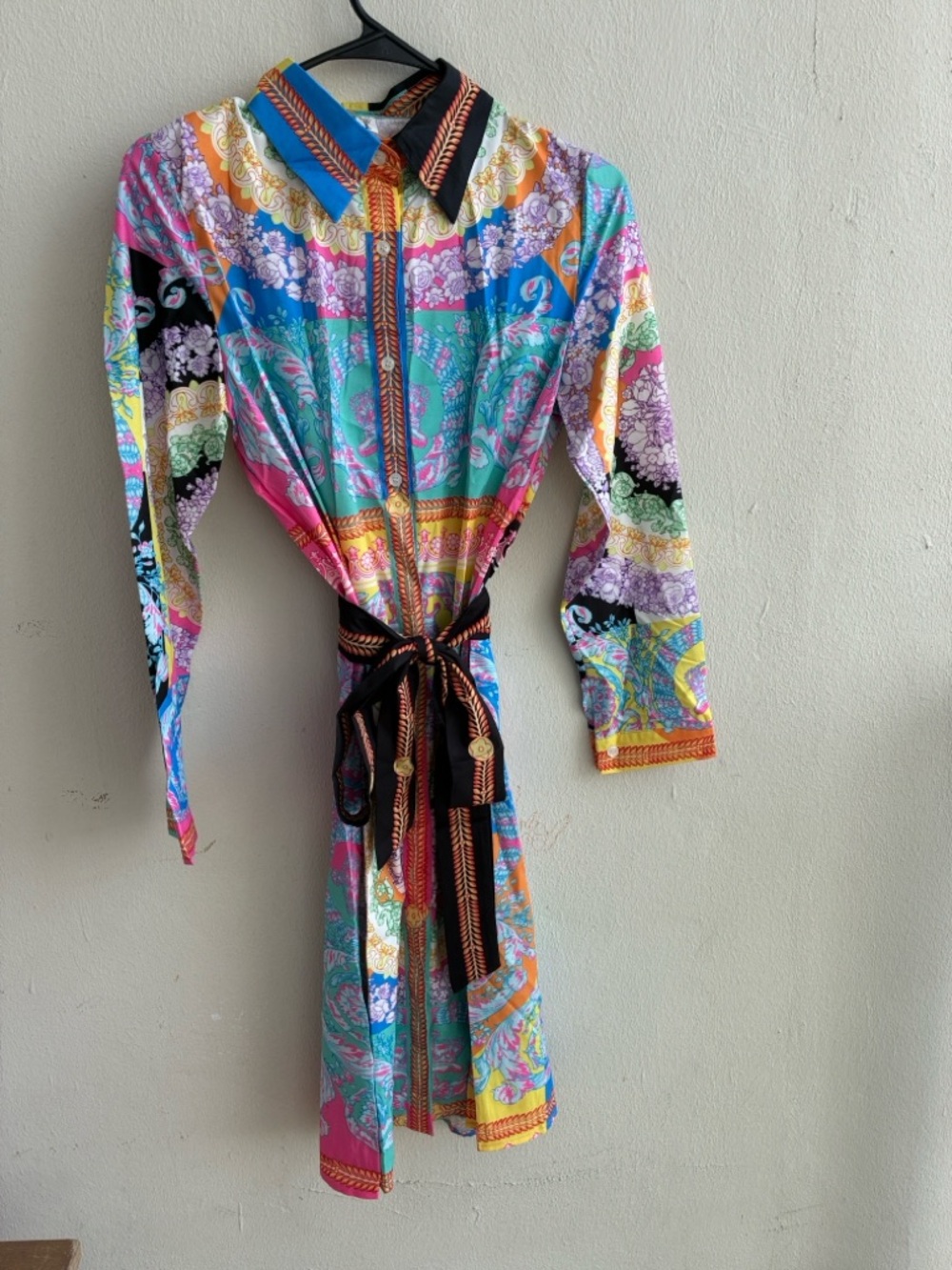 Pre- love Vibrant Multicolor Boho Button-Front Shirt Dress